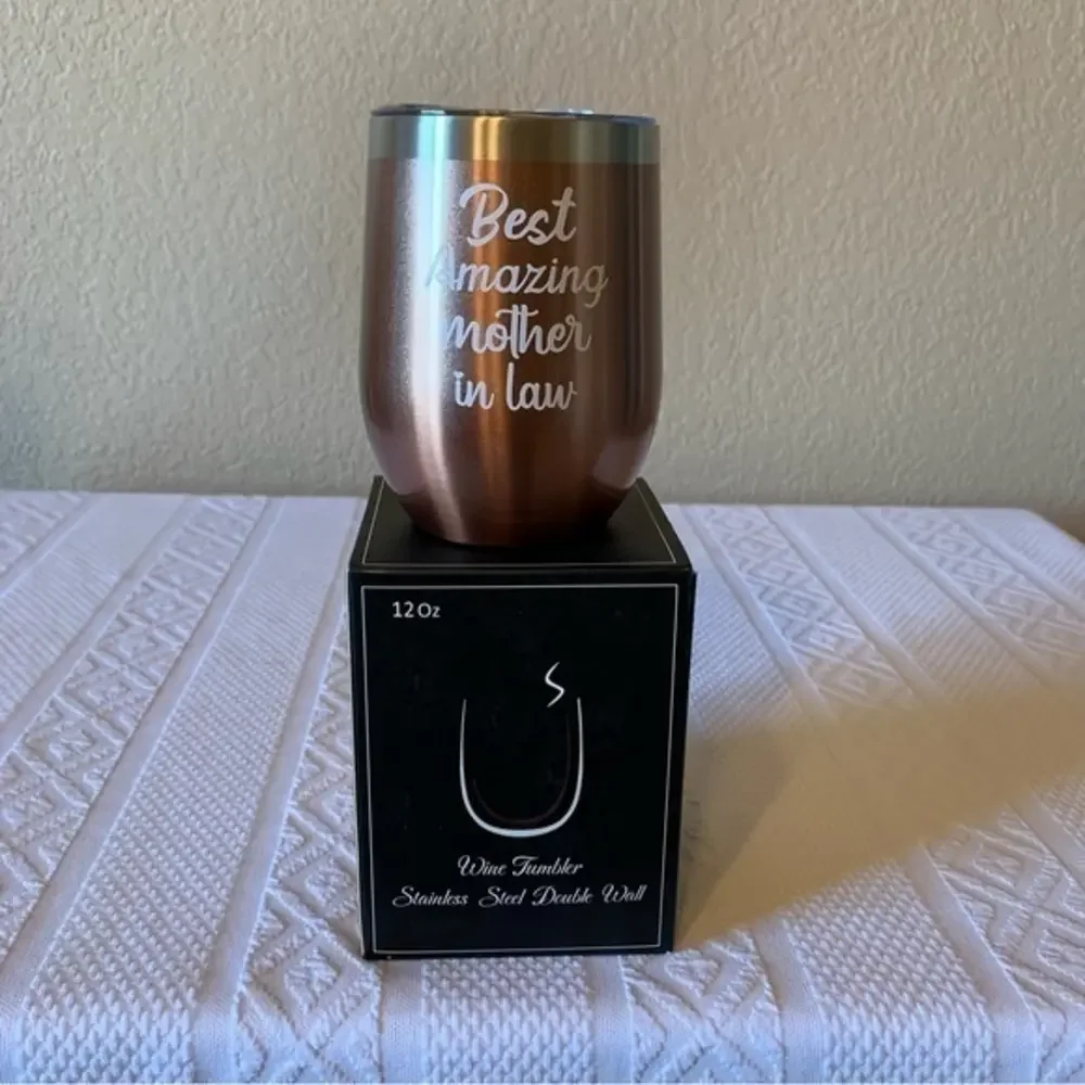 NIB Stainless Steel Double Wall 12oz Wine‎ Tumbler Best Amazing Mother in Law